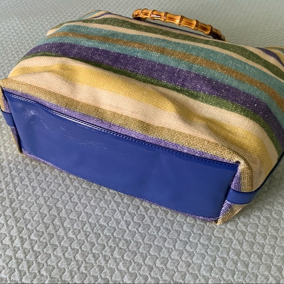 Talbots Woven/Striped tote bag w/bamboo handles - Picture 4 of 11